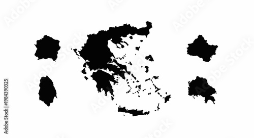 Silhouette of Greece, including mainland and islands, on white background