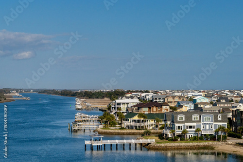 view of the Intracoastal Waterway and waterfront homes on Ocean Isle Beach