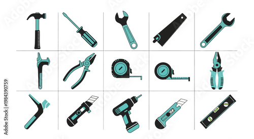 Set of DIY Tools Collection, Flat Design, Hand Tools for Repair and Construction