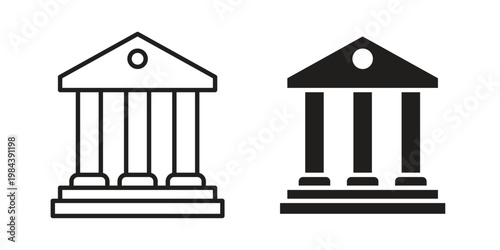 Bank icon outline and solid set. Graphic icons