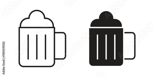 Beer mug icon outline and solid set. Graphic icons