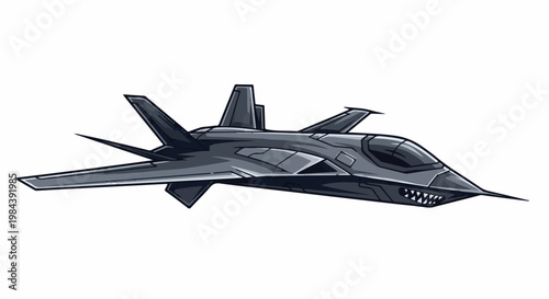 Pixelated dark gray fighter jet with jagged teeth on its nosecone