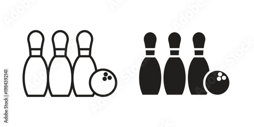 Bowling icon outline and solid set. Graphic icons
