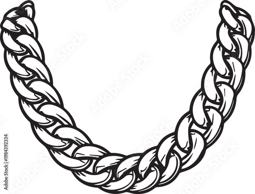 A heavy chain is elegantly draped in a bold illustration style, showcasing its individual links and overall form.