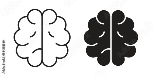 Brain icon outline and solid set. Graphic icons