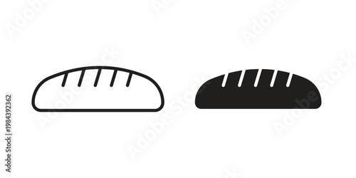 Bread loaf icon outline and solid set. Graphic icons