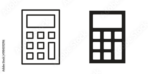 Calculator icon outline and solid set. Graphic icons