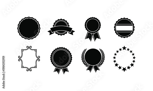 Vector silhouette set of award ribbons badges and emblems with stars and laurels.