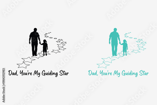 Happy father's day heartwarming silhouette of father and child walking together