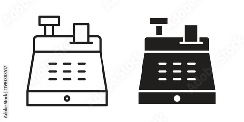 Cash register icon outline and solid set. Graphic icons