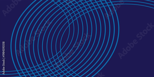 Dark blue abstract vector background with bright and elegant glowing circle lines stacked together, 3D cover of business presentation banner or night party.