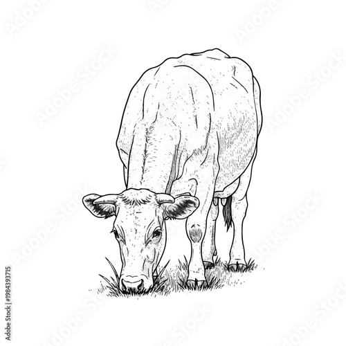 Black and white cow eating grass.