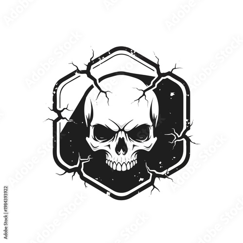 Black and white skull illustration.