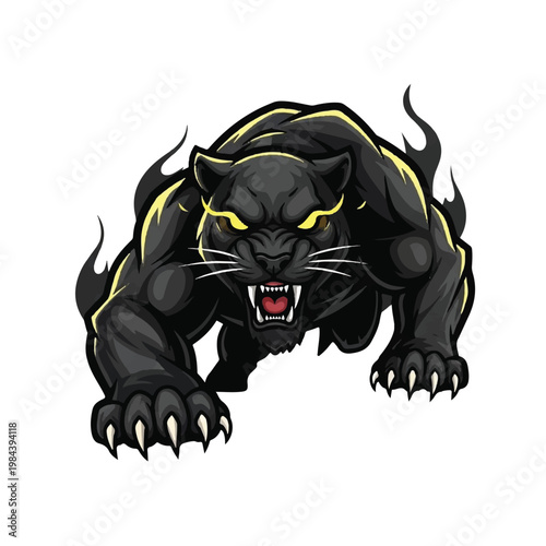 Black Panther with Yellow Eyes Roaring.