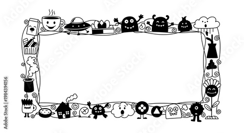Black and white cartoon monster frame.