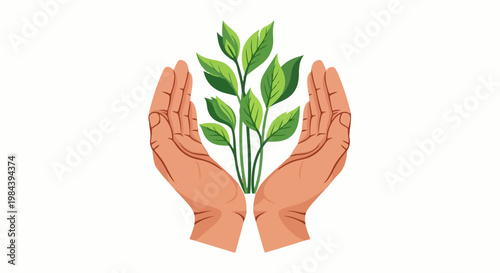 Caring hands gently cradle a vibrant green seedling, symbolizing growth and nature
