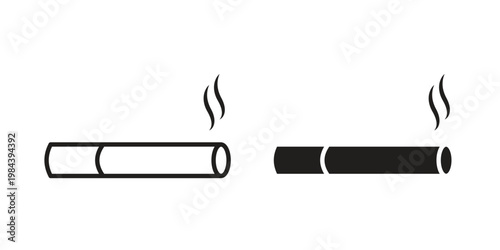 Cigarette icon outline and solid set. Graphic icons