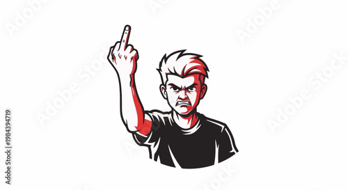 Angry young person with spiky hair makes an offensive gesture