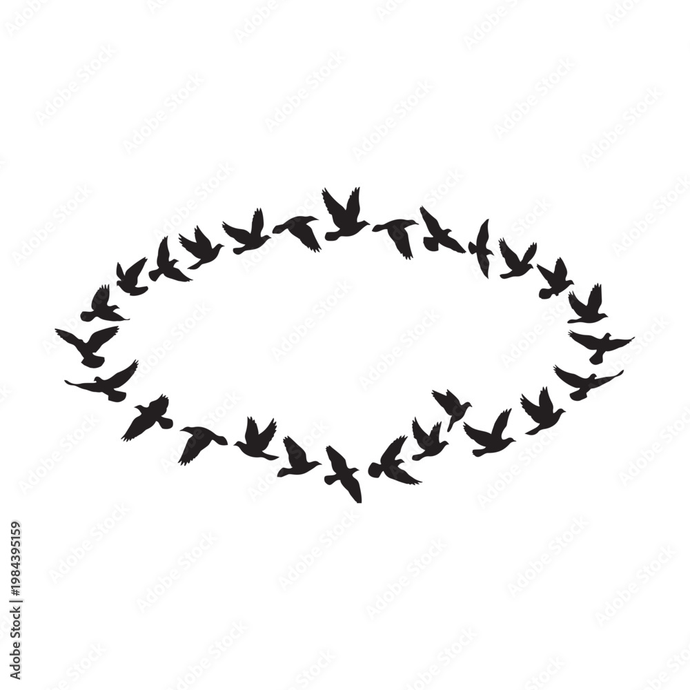 Obraz premium Flying Birds Silhouette Vector in Black and White Minimal Nature Illustration