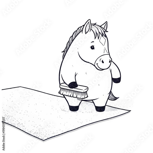 Cartoon Horse With Brush Painting.