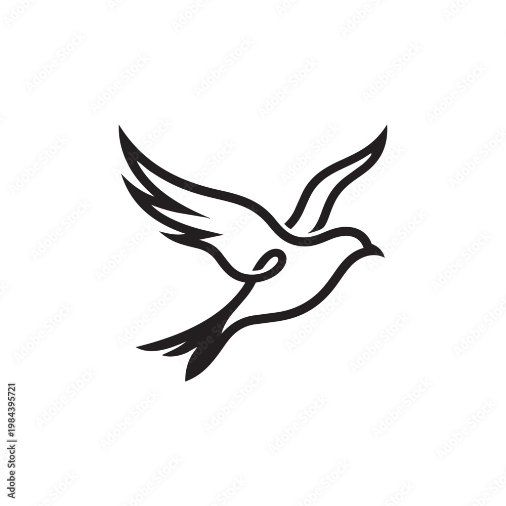 Obraz premium Flying Birds Silhouette Vector in Black and White Minimal Nature Illustration