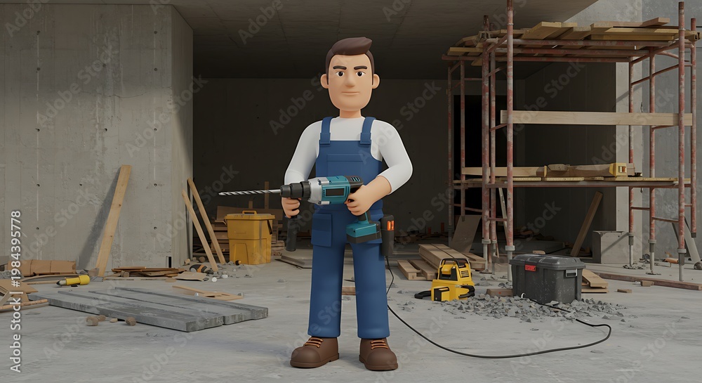 Fototapeta premium Construction Worker: 3D Rendered Charm