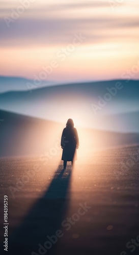 Silhouette of a Person Walking Towards the Light.