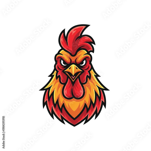 Cartoon Rooster Head Illustration Closeup.
