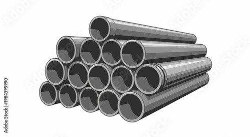 Stack of grey cylindrical tubes arranged in a pyramid