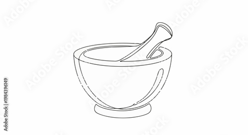 Simple line art of a mortar and pestle on a white background