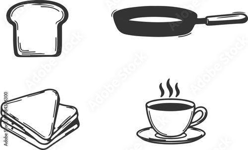Breakfast food icons with coffee and toast buildings and architecture breakfast sandwich drinkware illustration isolated background delicious beverage caffeine dishware technology