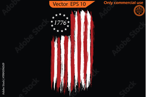 United states flag. 4th of July vector illustration. Betsy Ross 1776 13 Stars Distressed US Flag 13 star flag, 1776 flag. Only commercial use