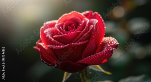 Vibrant Red Rose in Morning Sunlight.