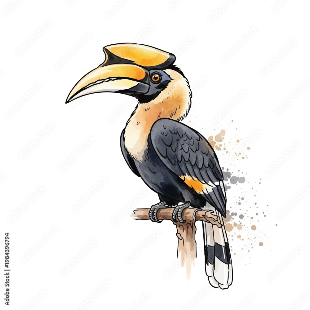 Fototapeta premium Colorful hornbill bird sitting on branch.