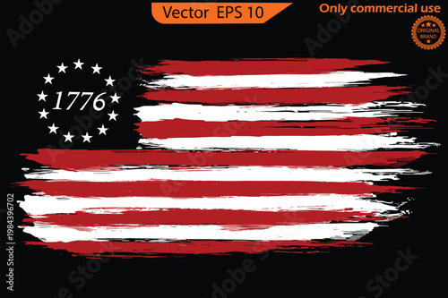 Grunge American flag.  United states flag. 4th of July vector illustration. Betsy Ross 1776 13 Stars Distressed US Flag 13 star flag, 1776 flag. Only commercial use	
