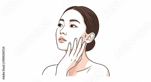 A stylized drawing of a woman gently touching her face