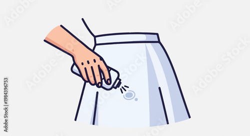 Hand applying powder to a white skirt with a stain