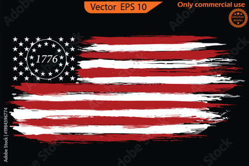 Grunge American flag.  United states flag. 4th of July vector illustration. Betsy Ross 1776 13 Stars Distressed US Flag 13 star flag, 1776 flag. Only commercial use	
