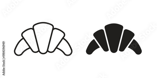 Croissant icon outline and solid set. Graphic icons
