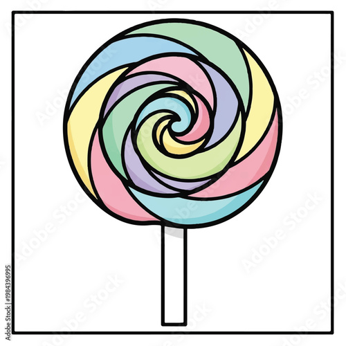 Colorful swirly lollipop candy sweet treat.