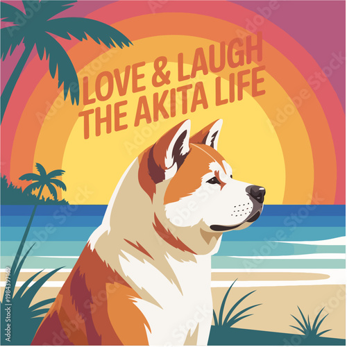 dog on the beach vector illustration