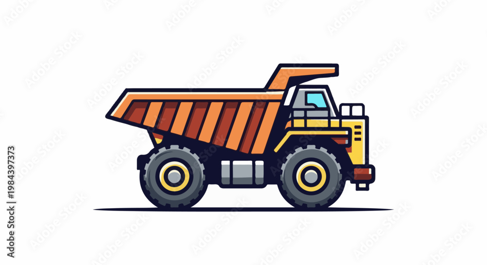 Obraz premium A yellow and orange heavy-duty dump truck with large wheels
