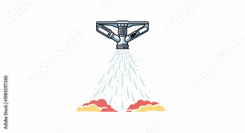 Sprinkler watering plants with water spray and colorful ground