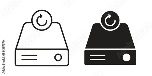Data backup icon outline and solid set. Graphic icons