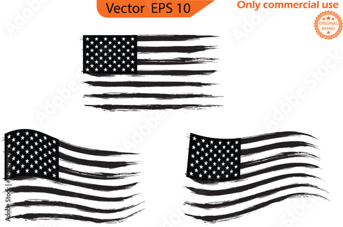 United states flag set, patriot flag, military flag. USA Flag - Distressed American flag with splash elements. Only commercial use