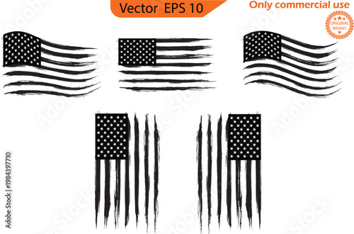 United states flag set. 4th of July vector illustration, patriot flag, military flag. Only commercial use