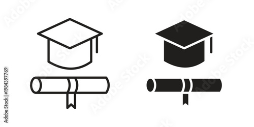 Degree icon outline and solid set. Graphic icons