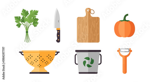 Vegetable and kitchen tools collection for healthy cooking