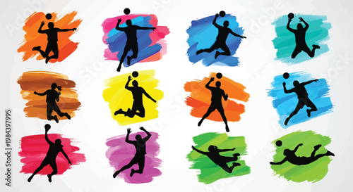 Colorful athletic silhouettes, running and jumping icons, fitness vector graphics, sporty illustrations