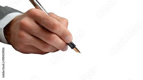 Penmanship Precision: A close-up shot of a hand meticulously holding a fountain pen, poised to write, signifying the art of penmanship and clear communication.